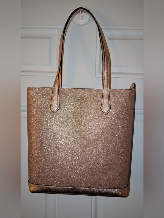 kate spade Handbags - Kate Spade Rose Gold Glitter Fabric Shoulder Tote Bag EUC